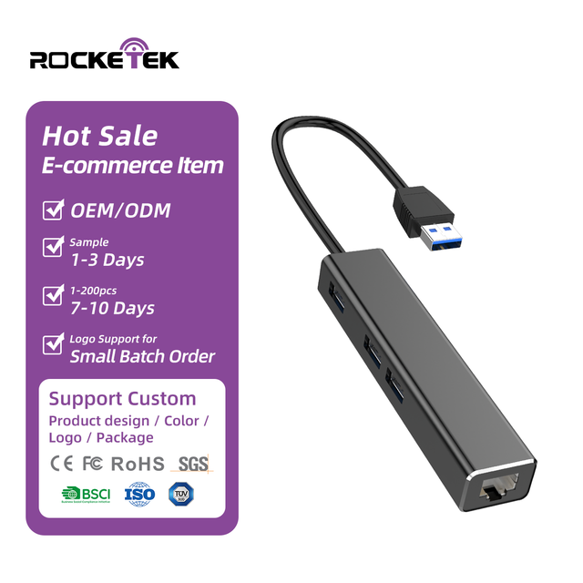 USB-A to USB-A 3.0*2+RJ45 USB Hub 4 Port Docking Station for Laptop