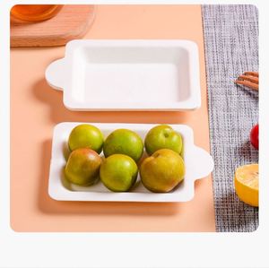 Assiettes rectangulaires biodégradables en bagasse avec rebords surélevés, plateaux jetables écologiques en pulpe de canne à sucre pour fêtes et pique-niques - Product Image 2