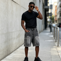 Jeans personnalisés pour hommes, vintage, noir délavé, effet usé, avec strass, jorts en denim, coupe large, baggy, style Y2K, avec poches patchwork
