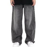 Jeans en denim d'été pour hommes, gris délavé, style streetwear, baggy, coupe large, décontracté