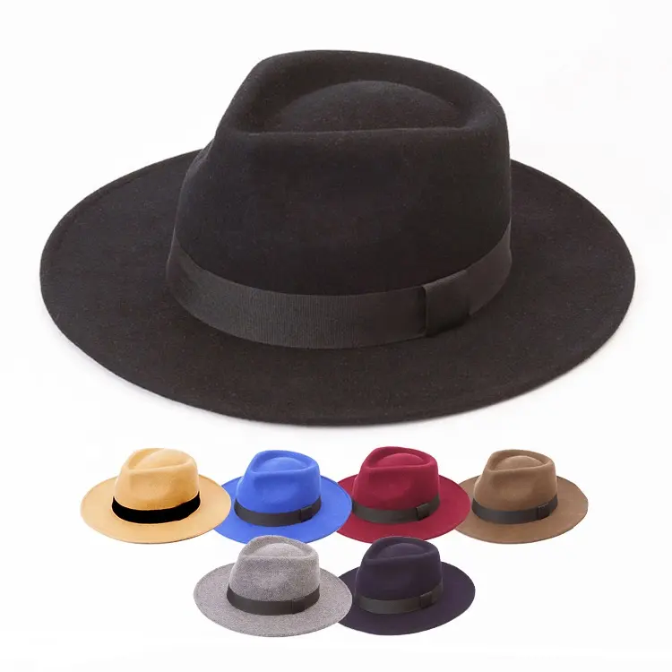 2021 Nhà Cung Cấp Thương Hiệu Đồng Bằng Len Ribbon Wide Brim Men Mũ Fedora Cho Người Lớn