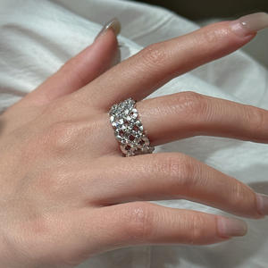 Bague ajustable en argent pur S925, design vintage de niche, rétro, élégante, tempérament, incrustation en forme de chiffre - Product Image 3