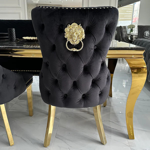 모던 버튼 터프티드 다이닝 체어 라이온 노커 스테인리스 스틸 다리 의자 주방 가정 거실 가구용 - Product Image 2