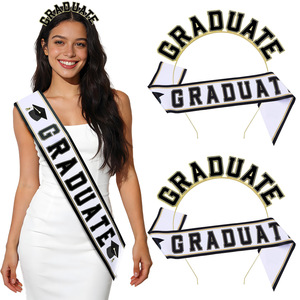 Diadema de Graduación y Tirantes para el Hombro, Sombrero de Graduación, Artículos para Fiestas de Graduación, Tiara Metálica de Graduado, Tirante de Satén para el Hombro - Product Image 3