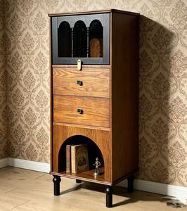 Mueble de Almacenamiento para Sala de Estar, Diseño Moderno de Mediados de Siglo, Gabinete Alto de Madera Sólida con 2 Cajones y Estante Arqueado - Product Image 2