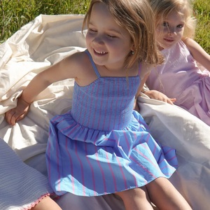 Abito Estivo da Spiaggia per Bambine, Vestito a Righe in Cotone con Spalline Smock - Product Image 5