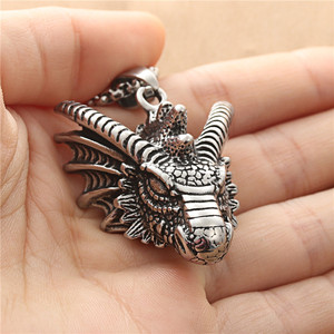 Dragon Pendant Necklace Stainless Steel Men's Animal <b>Head</b> Charm Retro <b>Style</b> 190175 - Product Image 3