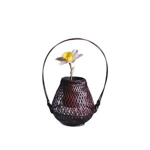 Bamboo Flower Basket Small Round Mouth Zen Style Chinese Decor Vase For Home Floral Arrangement - Product Image 5