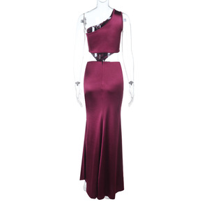 Abito da Sera Monospalla con Aperture per Donna 2025, Vestito in Raso con Schiena Scoperta, Gonna Ampia <span class=keywords><strong>Rosso</strong></span> Vino, Abito Lungo Aderente da Festa - Product Image 6