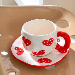 Hot Sale Handmade Heart Design Ceramic Coffee Mug and Saucer Exquisite Porcelain Tea Cup Irregular Mugs - Product Image 6