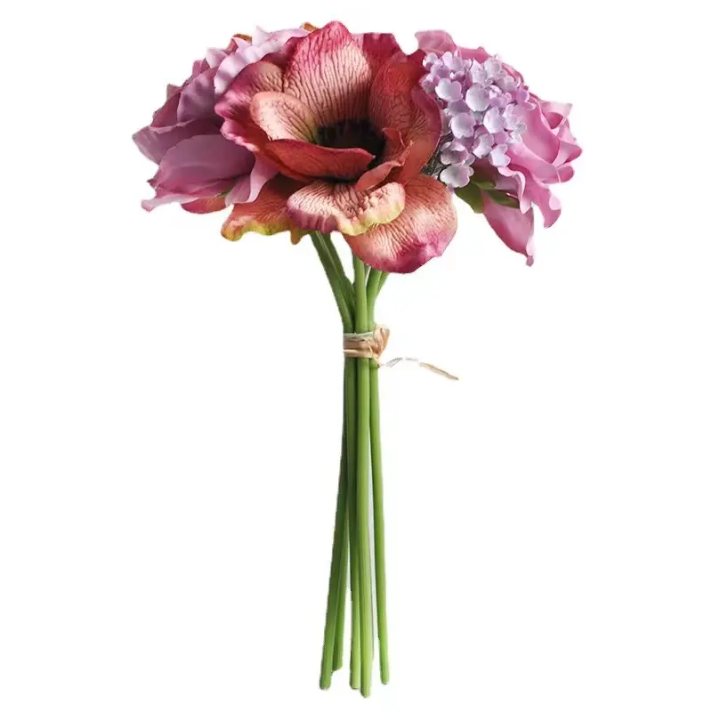 Bouquet di fiori di seta di peonia artificiale Vintage Anemone decorativo con fiori di vero tocco