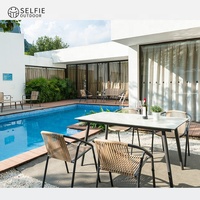 Ensembles de meubles de patio modernes en rotin PE avec structure en aluminium, imperméables et écologiques, pour jardin, cour, hôpital, table et chaises d'extérieur