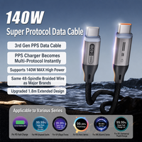 Câble USB C 140W PPS à charge rapide, Type C vers Type C, 1,8 m, multi-protocoles, cordon tressé en nylon, super charge pour ordinateur portable et téléphone
