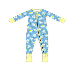 カスタムベビーガールロンパース、毛玉防止ベビー寝間着、折り返し袖口キッズパジャマ、竹繊維キッズ服、ベビーガール服 - Product Image 1