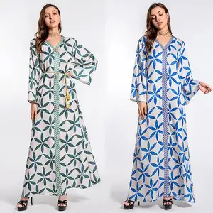 Simple Style Muslim Women Fashion Print Abaya Lace Robe Dress Turkey Abaya Women Abaya Dubai Arabian Dress