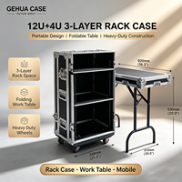 Flight case professionnel en aluminium GEHUA à trois portes, monocouche, 6U/8U/10U/12U/14U/16U/18U+4U pour microphone, mixeur et amplificateur