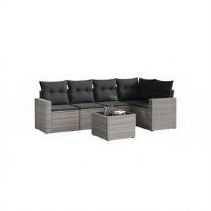 Garden Sofa Set <b>Grey</b> Poly Rattan Steel <b>Frame</b> 6 Seater Contemporary Outdoor Furniture - Product Image 1