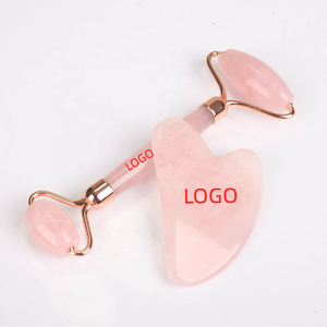 100% rodillo de jade Gus Sha conjunto de cuidado de la piel antienvejecimiento masajeador facial de jade rosa para cuello y cara rodillo de piel de jade - Product Image 4