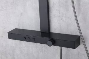 Robinet <span class=keywords><strong>de</strong></span> salle <span class=keywords><strong>de</strong></span> bain mural Lano Ensemble <span class=keywords><strong>de</strong></span> <span class=keywords><strong>douche</strong></span> à bouton-poussoir noir mat en acier inoxydable - Product Image 5
