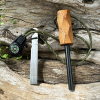 NOUVEAU Matériel de survie Bushcraft Manche en bois Ferro Rod Magnésium Allume-feu avec gâche et boussole pour le camping et la randonnée