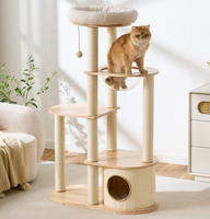 Arbre à chat en bois massif, arbre à chat intégré avec lit pour chat, tour pour chat domestique peu encombrante avec baril à gratter en sisal
