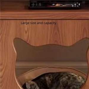 Comodino moderno tavolino rotondo in legno massello marrone con spazio gatto nascosto, doppio come tavolino e comodino per angoli di casa. - Product Image 2