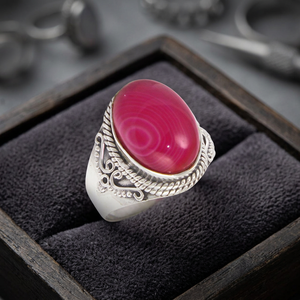 Unique 925 Sterling Solid Silver Natural Botswana Agate Gemstone Oval Cut Bezel Setting Handmade Wedding & Party Ring Jewelry - Product Image 3