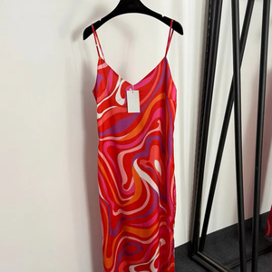 Vestido largo informal para mujer con correa con abertura en el dobladillo con estampado de bloques de colores irregulares-Nueva llegada - Product Image 1