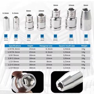 Adaptateur universel de douille à cliquet 1/4 1/2 adaptateur d'embout hexagonal en acier pour convertisseur de douille à impact multi-outils électronique grand public - Product Image 6