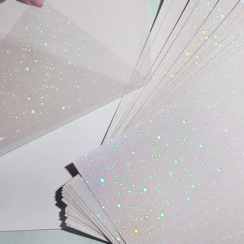 Kendini yapışkanlı kağıt DIY fotoğraf laminasyon filmi Sparkle holografik soğuk laminasyon filmleri