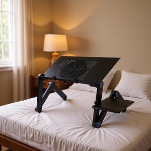 Soporte para computadora portátil de aleación de aluminio con ventiladores de refrigeración, soporte plegable para escritorio, para uso en el hogar y la oficina, color negro - Product Image 2