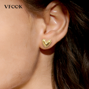 सुंदर रोमांटिक दिल डिजाइन ठीक गहने स्टड ऑक्सीकरण प्रतिरोधी 24k शुद्ध ठोस सोने की बालियां महिलाओं के लिए - Product Image 3