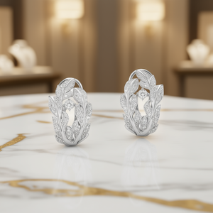 Boucles d'oreilles en or blanc E3394 avec diamants ronds taille brillant, bijoux de luxe pour femmes, diamants naturels couleur D - Product Image 2