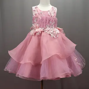 Toddler cô gái smocked Dresses Handmade Hoa ruffles hoa trẻ em Dresses cửa hàng quần áo trẻ em màu hồng 1-12years