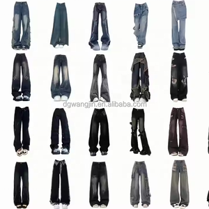 Pantalones informales transpirables con botones de lavado oscuro a la moda de verano para mujer, pantalones vaqueros de pierna ancha holgados, patrón sólido desgastado para otoño - Product Image 3