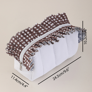 Borsa per il Trucco in Poliestere Trapuntato Personalizzata all'Ingrosso con Bordo a Pieghe Gingham, Astuccio Cosmetico di Grande Capacità per <span class=keywords><strong>Viaggi</strong></span> - Product Image 3