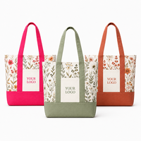 Bolsa de Lona Floral al por Mayor, Juego de Bolsas Cosméticas Personalizadas con Logotipo, Ribete Rosa, con Refuerzo, Reutilizables, para Playa, Compras, Kit de Regalo