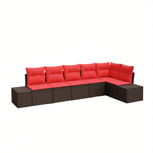 Poly Rattan Garden <b>Sofa</b> <b>Set</b> 6 Piece Brown With Cushions Outdoor Contemporary Furniture - Product Image 1