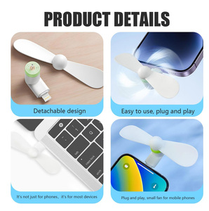 Ventilateur de téléphone promotionnel, ventilateur mobile <span class=keywords><strong>USB</strong></span> Type-C <span class=keywords><strong>3</strong></span> en 1, mini ventilateur micro, mini ventilateur TPE, puissant 5V-1A, mini ventilateur portable pour téléphone portable - Product Image 4