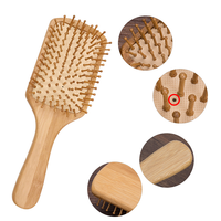 Sikat dayung rambut kayu bambu organik mewah sisir pijat kulit kepala sikat anti kusut pegangan kayu alami kustom untuk pertumbuhan rambut