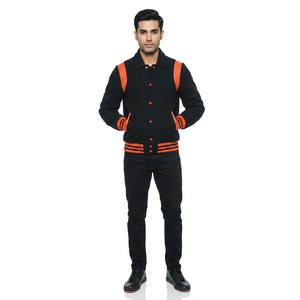 Custom Coated Double Color Patchwork Embroidered Stand Collar <b>Waterproof</b> Breathable Varsity <b>Jacket</b> College Bomber Flight for Men - Product Image 1