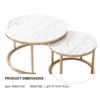 Ensemble de tables basses modernes rondes avec plateau en marbre et structure en MDF pour salon