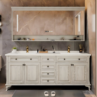Ensemble de meuble-lavabo de salle de bain intelligent en chêne blanc sur mesure avec miroir, design moderne, mural, pour appartement et villa, avec rangement au sol