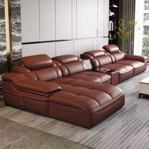 Divano in pelle strato di pelle in pelle di vacchetta moderna semplice piccola famiglia divano in pelle soggiorno set <span class=keywords><strong>completo</strong></span> di combinazione di mobili - Product Image 3