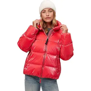 स्टाइलिश 2-तरह जिपर नायलॉन चेहरा कपड़े 700-भरने गर्म नीचे जैकेट चमकदार चमकदार महिलाओं सर्दियों फैशन कोट