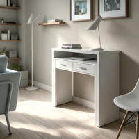Bureau d'ordinateur compact avec plateau pour clavier, 2 tiroirs à fermeture douce, roulettes extensibles de 98,5 cm, en stratifié, idéal pour les petits espaces domestiques
