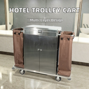 도어 수납 공간 가정부 트롤리가있는 호텔 하우스 키핑 필수 스테인레스 스틸 청소 카트 - Product Image 2