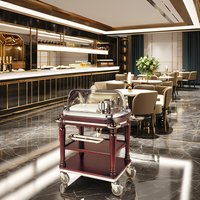 304 Edelstahl Mahagoni Massivholz Bratenwärmer mit Spiegelstahlbeschichtung, Chafing Dish Buffetwagen für Restaurants