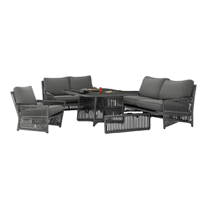 Conjunto de Muebles de Jardín de Ratán Gris para 6 Personas, Muebles de Exterior Contemporáneos Resistentes a la Intemperie, Conjunto de Salón para Patio - Product Image 1