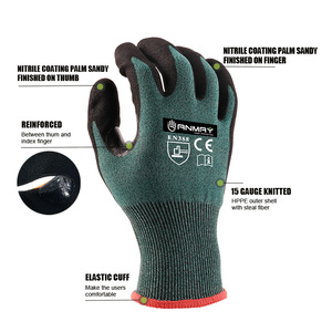 Gants de travail de sécurité résistants aux coupures de niveau <span class=keywords><strong>D</strong></span> ANSI A5, avec doublure HPPE de calibre 15, enduits de nitrile sablé - Product Image 6